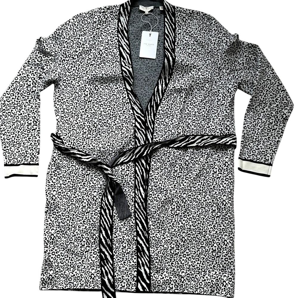 NWT Ted Baker Lyyinda Jacquard Zebra Print Cardigan Belted Pockets Size 12 (5)